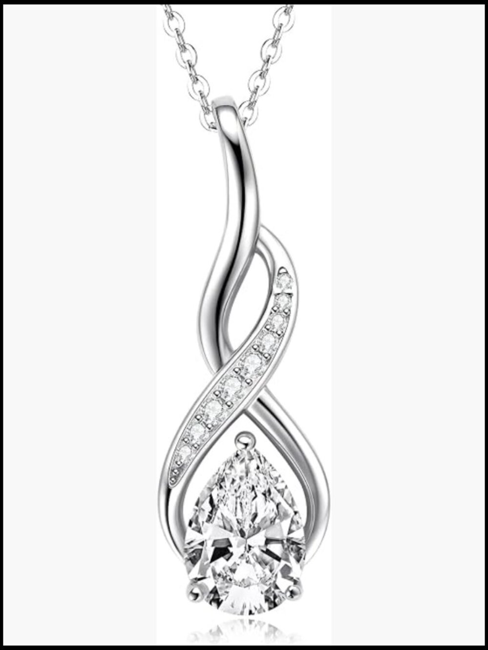 2ct Pear Cut Moissanite Infinity Pendant Necklace Eternal Love Adjustable Chain